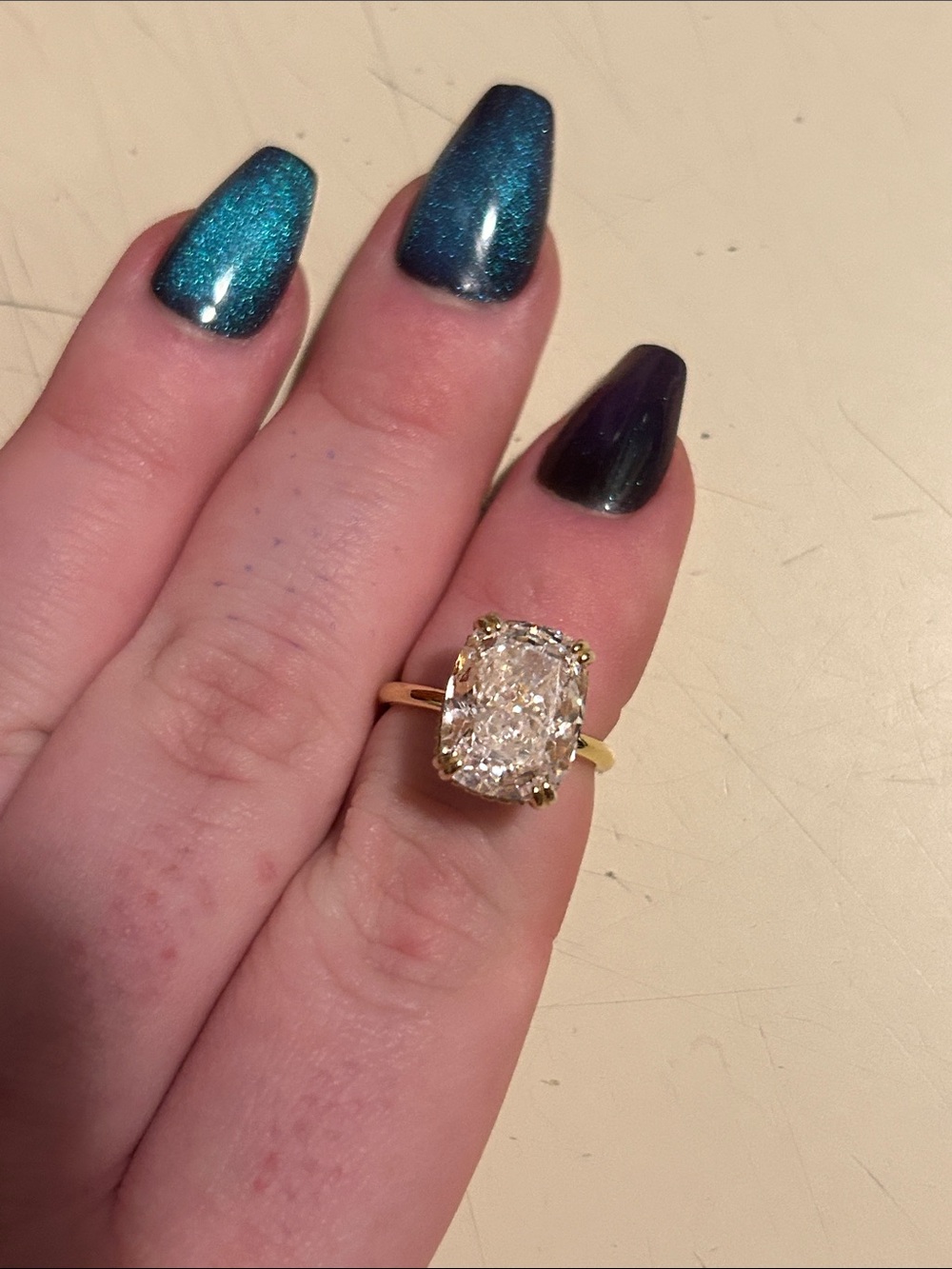 Gold Cushion-Cut Halo Ring with Clear Stone - Women Jewelry